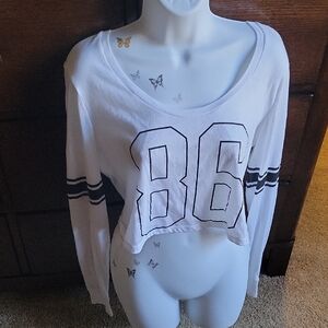 Medium PINK White and Black Long Sleeve Crop Top